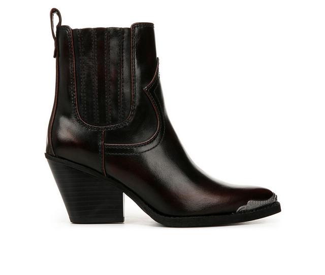 Women's Zodiac Raylin-Toe Cap Western Booties in Mahogany/Black color