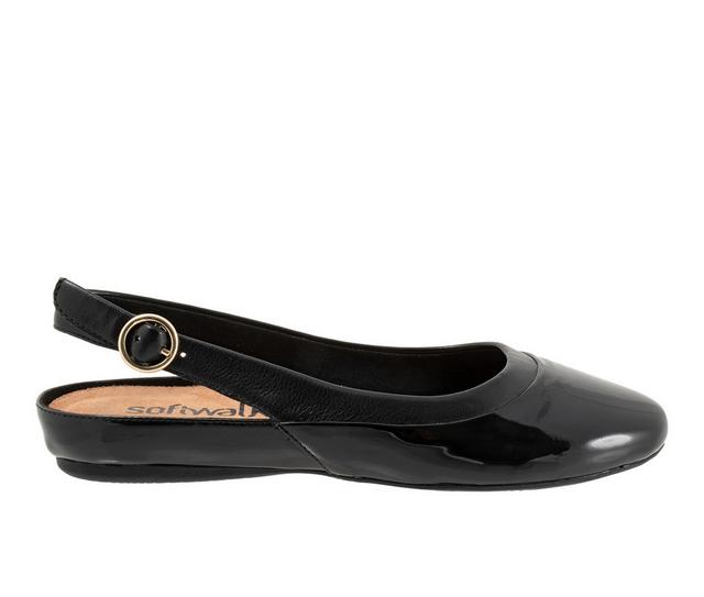 Women's Softwalk Sheffield Slingback Flats in Black Patent color