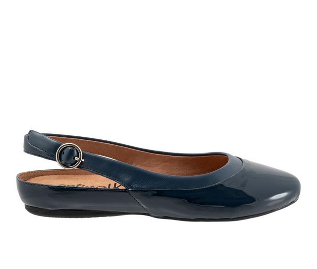 Women's Softwalk Sheffield Slingback Flats in Navy Patent color