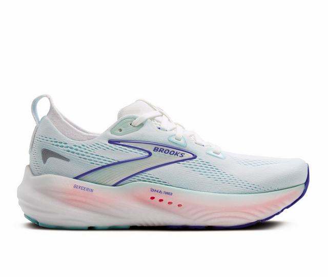 Women's Brooks Glycerin 22 Running Shoes in White/Blue color