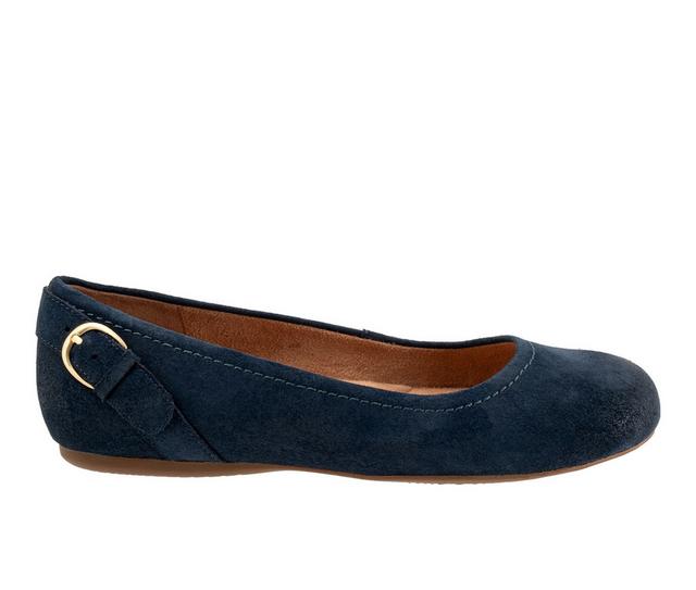 Women's Softwalk Sydney Flats in Navy Suede color