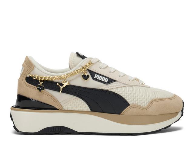 Women's Puma Cruise Rider Bling Fashion Sneakers in Tan/Blk/Wht color