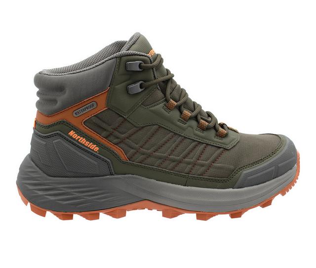 Men's Northside Eaglewood Mid Waterproof Hiking Boots in Olive/Orange color