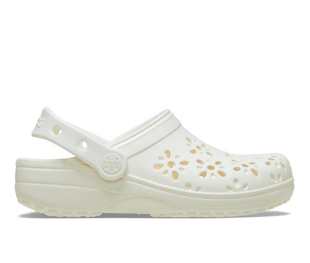 Women's Crocs Classic Floral Cutout Clogs in Chalk color