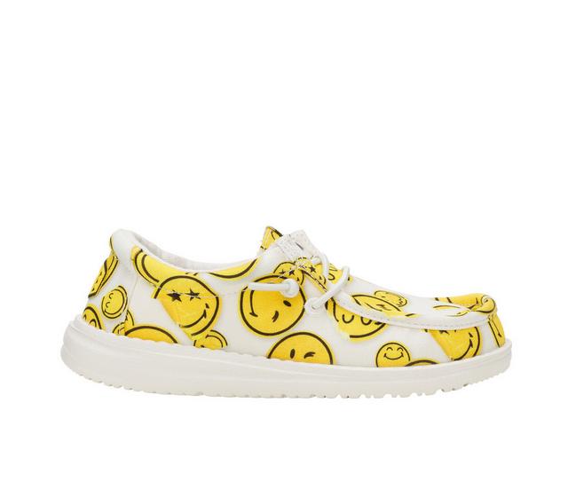 Kids' HEYDUDE Little Kid & Big Kid Wally Smiley Casual Shoes in White/Yellow color