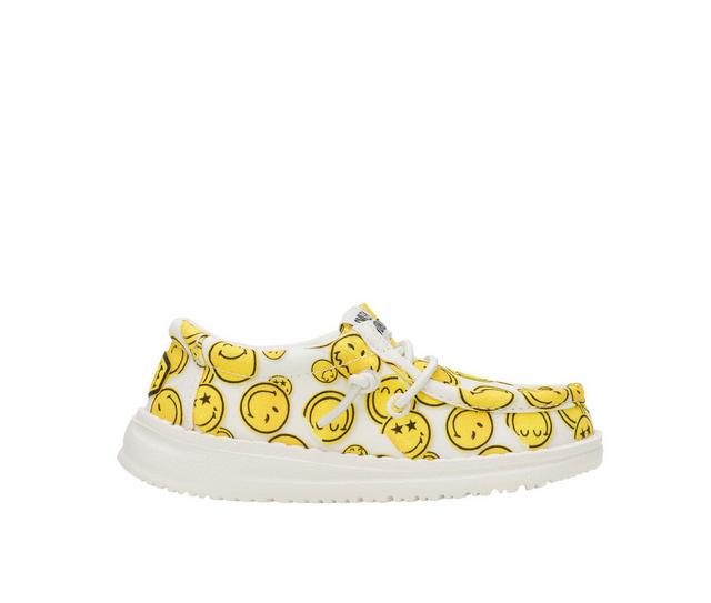 Kids' HEYDUDE Toddler Wally Smiley Casual Shoes in White/Yellow color