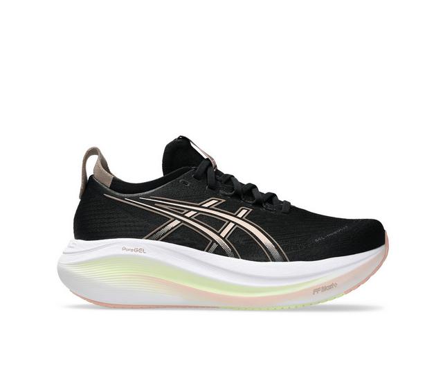 Women's ASICS Gel Nimbus 27 Running Shoes in Black/Breeze color