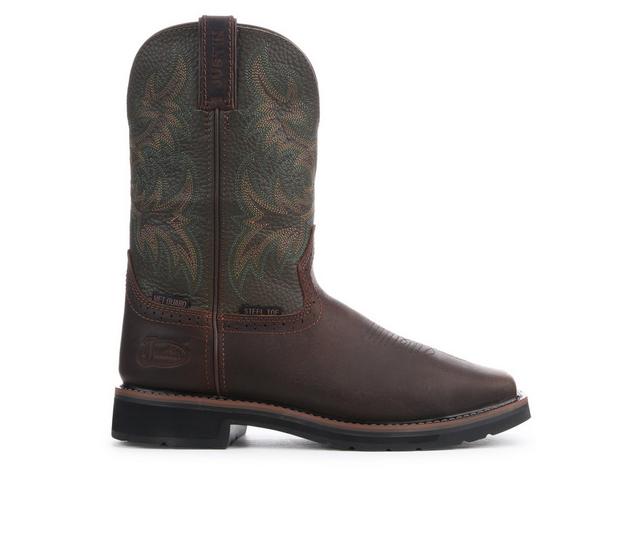 Men's Justin Boots Keavan ST Square Met Cowboy Boots in Brown color