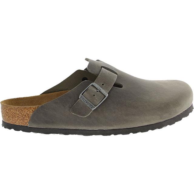 Birkenstock Boston Soft Footbed Oiled Leather Slip-On Shoes in GREY color