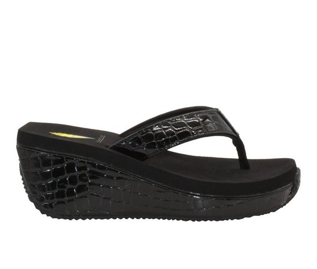 Women's Volatile Frappachino Wedge Flip-Flops in Black Croco color