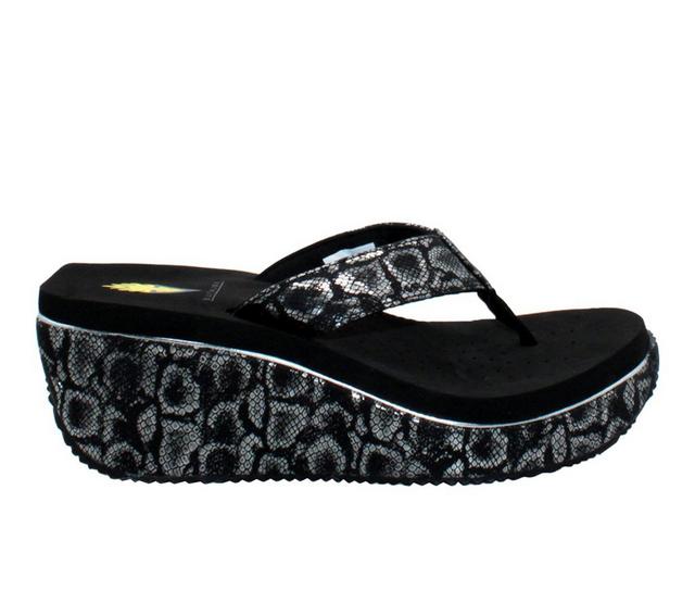 Women's Volatile Frappachino Wedge Flip-Flops in Black Python color