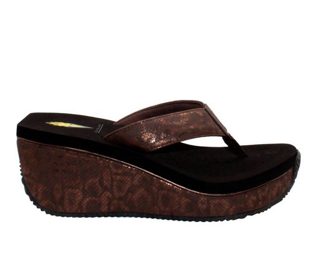 Women's Volatile Frappachino Wedge Flip-Flops in Bronze Python color