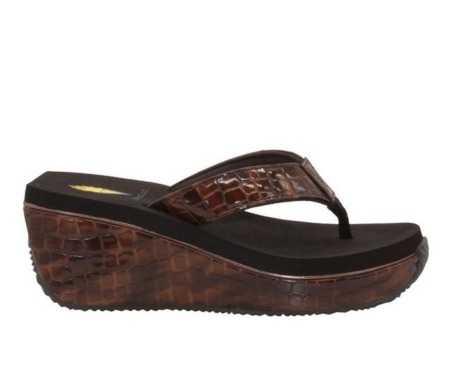 Women's Volatile Frappachino Wedge Flip-Flops in Bronze Croco color