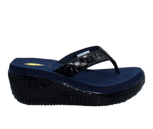 Women's Volatile Frappachino Wedge Flip-Flops in Navy Croco color