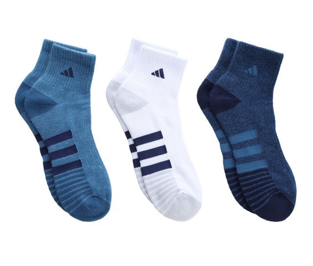 Adidas Men's 3 Pair Cushioned 3.0 Quarter Socks in Dark Blue/White color