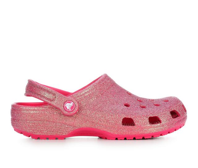 Women's Crocs Classic Iridescent Glitter Clogs in Dragonfruit color