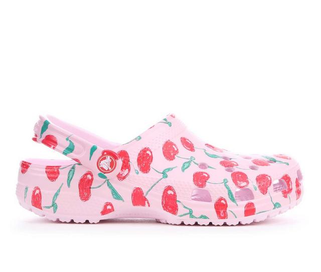Women's Crocs Classic Fresh Fruits Clogs in Pink Milk color
