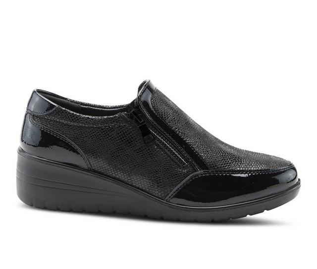 Women's Flexus Concha Wedge Slip On Shoes in Black color