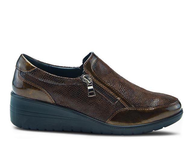 Women's Flexus Concha Wedge Slip On Shoes in Brown color