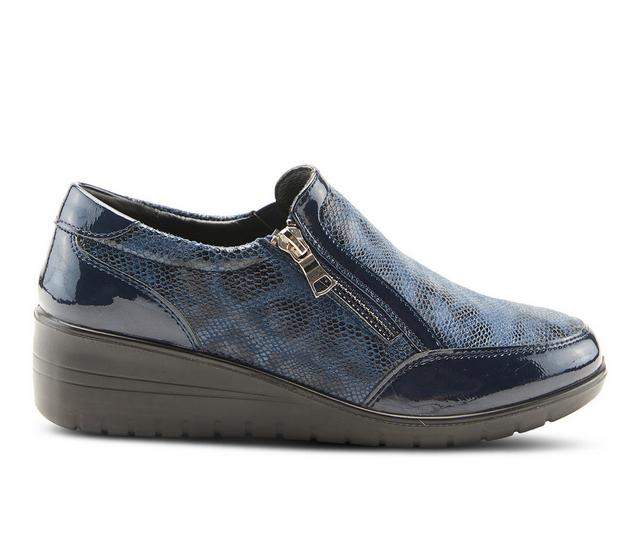Women's Flexus Concha Wedge Slip On Shoes in Navy color