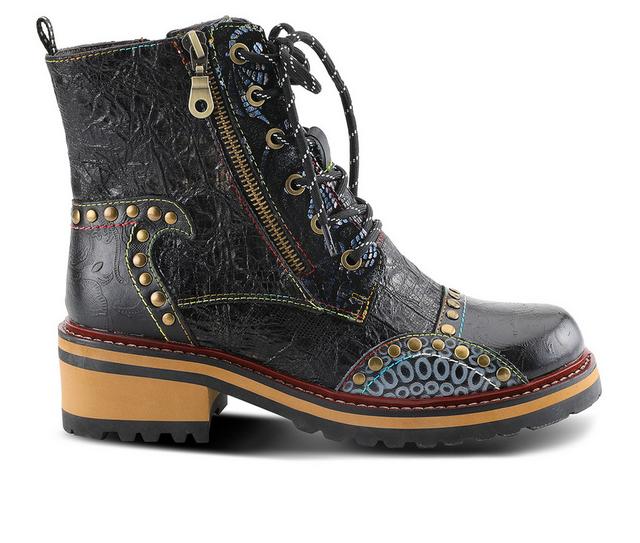 Women's L'Artiste Rugup Combat Boots in Black Multi color