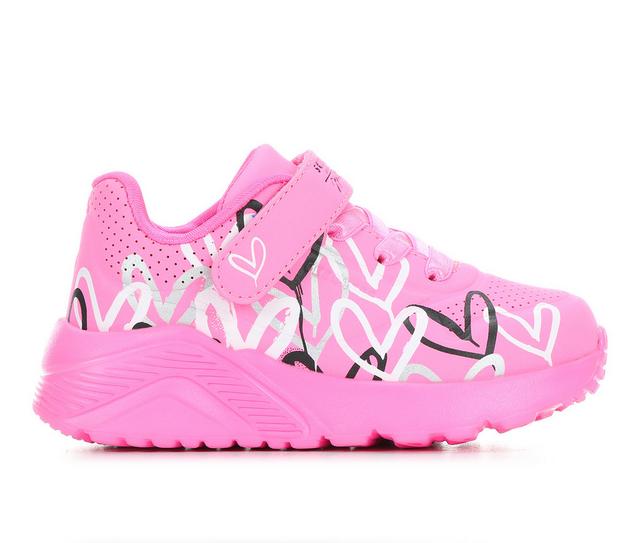 Girls' Skechers Street Toddler Uno Lite Heart Sneakers in Hot Pink/Multi color