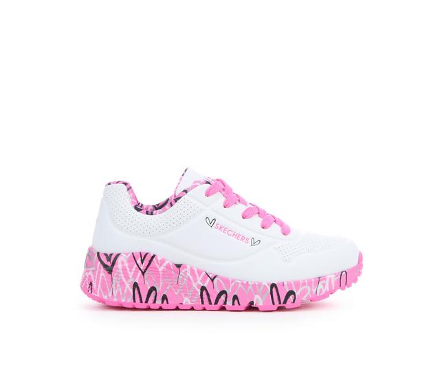 Girls' Skechers Street Little Kid & Big Kid Uno Lite JGoldcrown Heart Sneakers in White/Hot Pink color