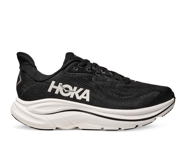 Men's Hoka Clifton 10 Running Shoes in Black/White color