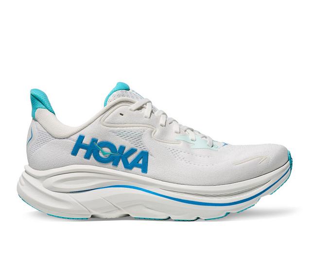 Men's Hoka Clifton 10 Running Shoes in White/Blue color