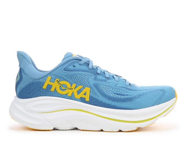 Men's Hoka Clifton 10 Running Shoes in Alpine Blue/Ylw color