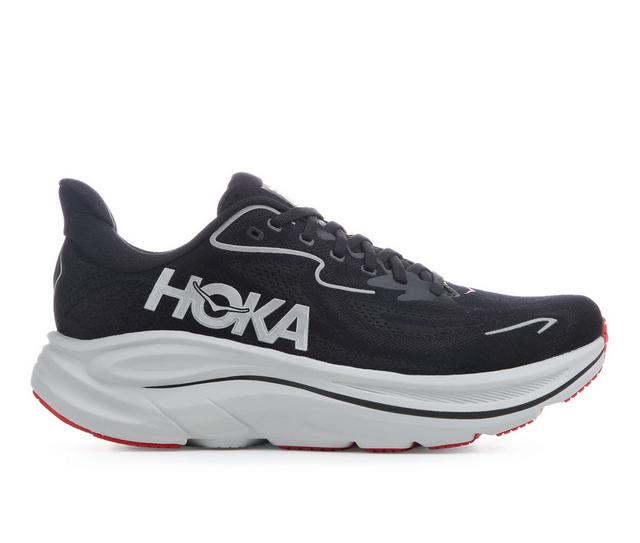 Men's Hoka Clifton 10 Running Shoes in Black/Silver color