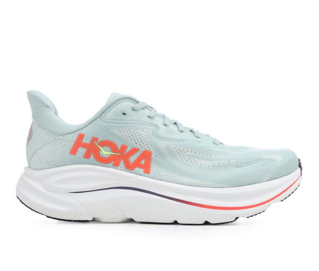 Men's Hoka Clifton 10 Running Shoes in Sage/Flame color