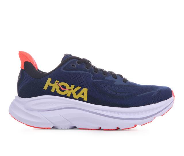 Women's Hoka Clifton 10 Running Shoes in Navy/Glow color