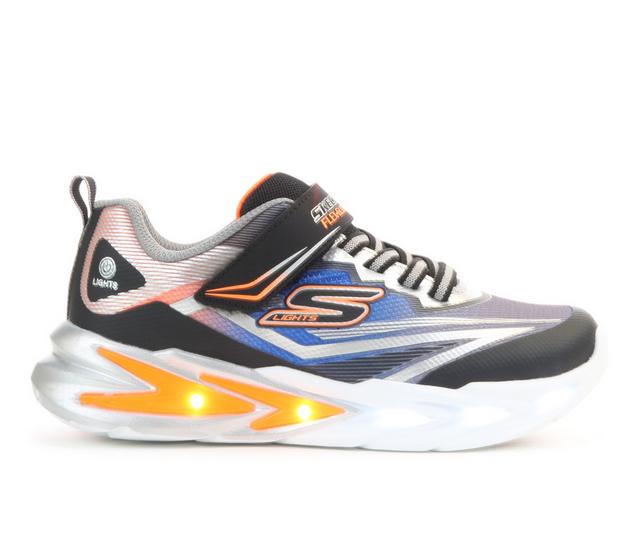 Kids' Skechers Little Kid & Big Kid Flex Glow Ultra Wide Light-Up Shoes in BLk/Slv/Blu/Org color