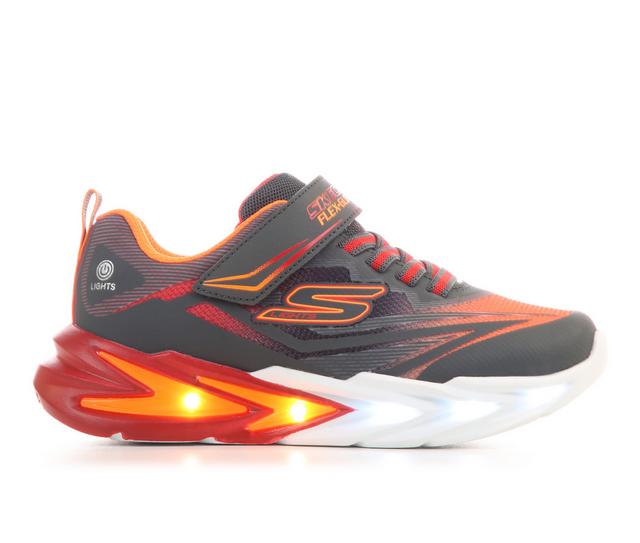 Kids' Skechers Little Kid & Big Kid Flex Glow Ultra Wide Light-Up Shoes in Blk/Silv/Orange color