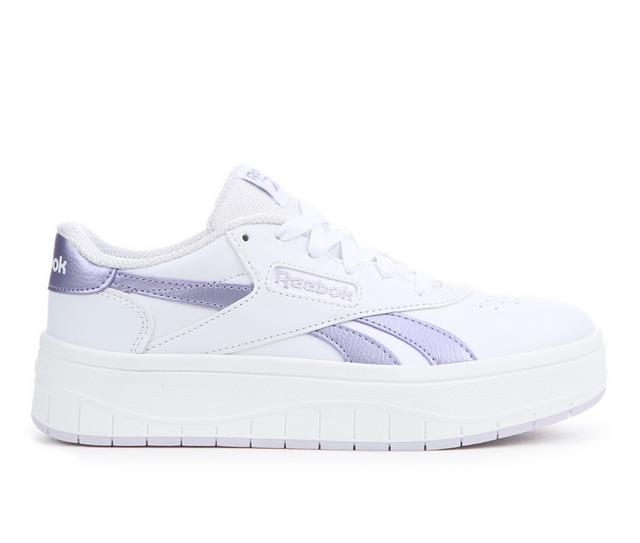 Girls' Reebok Big Kid Court Advance Surge Platform Sneakers in White/Mtlc Prpl color