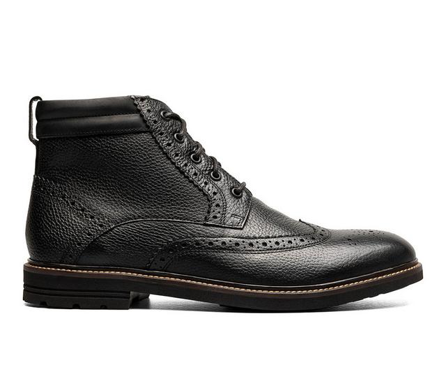 Men's Nunn Bush Odell II WingTip Boots in Black Tumble color