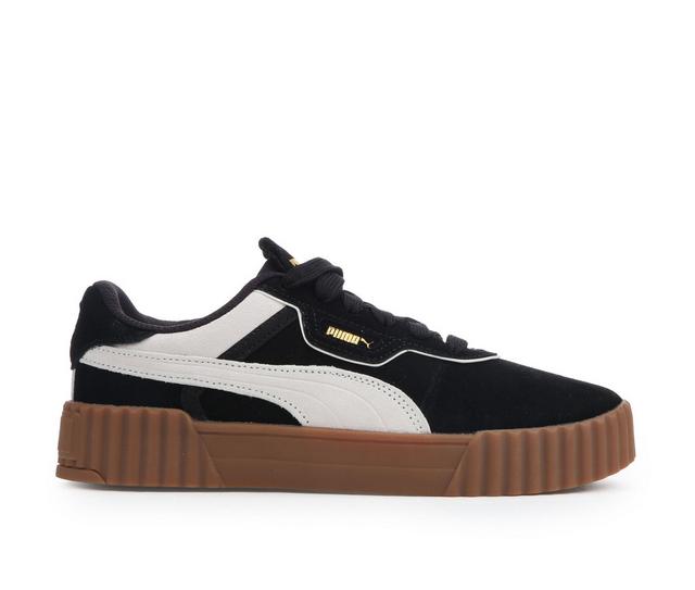 Women's Puma Carina Luxe Platform Sneakers in Blk/Wht/Gum color