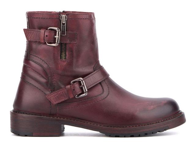 Women's Vintage Foundry Co Umay Moto Boots in Burgandy color