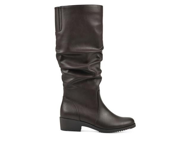 Women's Cliffs by White Mountain Duration Wide Calf Knee High Boots in Dark Brown color