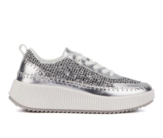 Women's New York and Company Twyla Platform Wedge Sneakers in Silver color