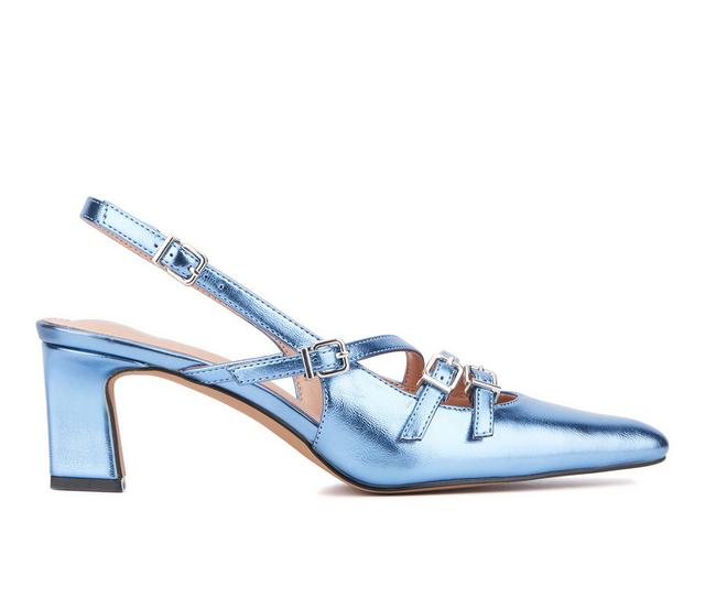 Women's New York and Company Imari Slingback Strap in Blue Metallic color