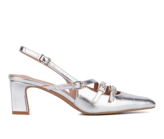 Women's New York and Company Imari Slingback Strap in Silver Metallic color