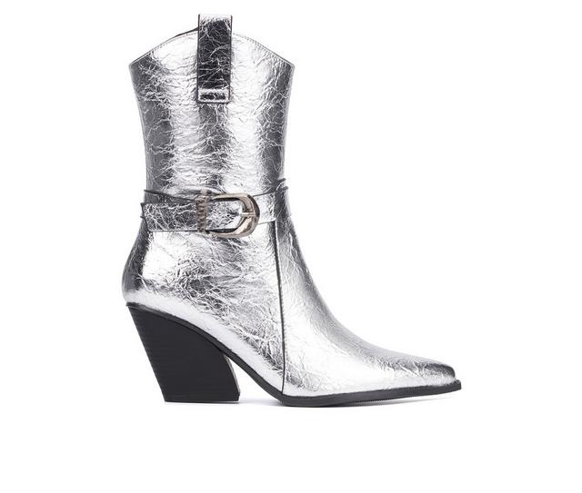 Women's New York and Company Wesley Western Boots in Silver color