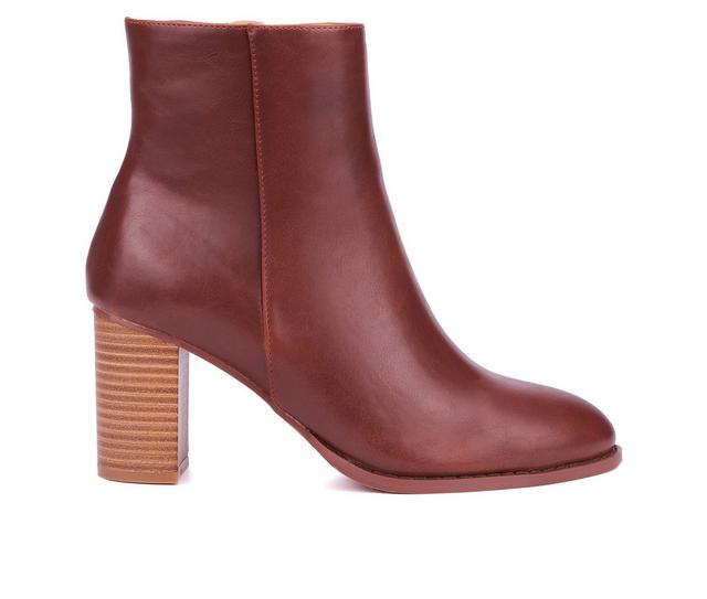 Women's New York and Company Jadyn Dress Booties in Dark Cognac color