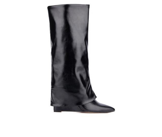 Women's New York and Company Queena Knee High Wedge Boots in Black color