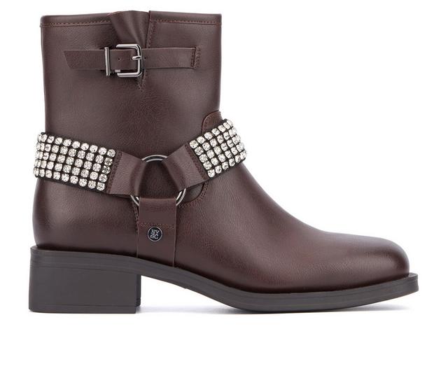 Women's New York and Company Carson Moto Boots in Chocolate color