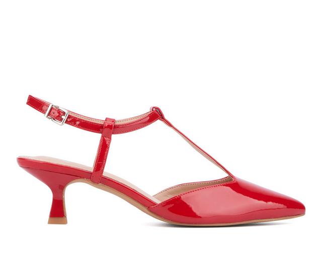 Women's New York and Company Vina T-Strap Pumps in Red Patent color