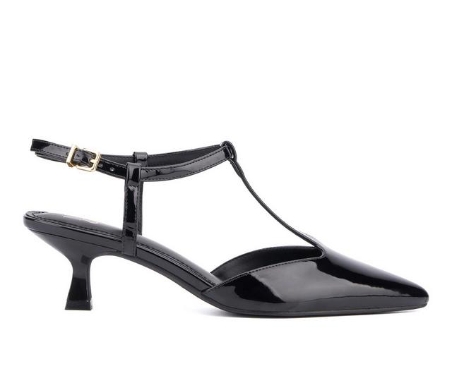 Women's New York and Company Vina T-Strap Pumps in Black Patent color