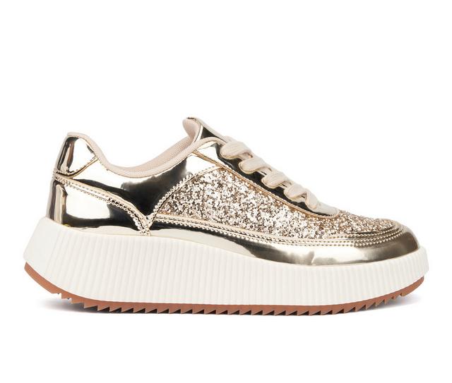 Women's New York and Company Tana Wedge Platform Sneakers in Gold Glitter color